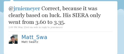 @jrniemeyer Correct, because it was clearly based on luck. His SIERA only went from 3.60 to 3.35.